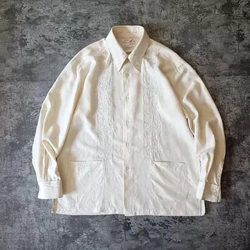 70년대 DOUBLE Red Horse 중국산 손자수 실크 쿠바 셔츠