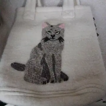 고양이 자수 토트백 중형 화이트
