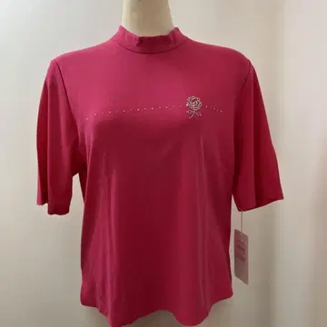 핑크 하이넥 반팔 티셔츠