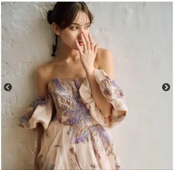 드레스 프로덕션 2way 올 패턴 자카드 퍼프 슬리브 드레스