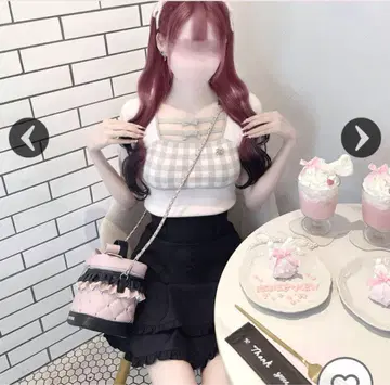 미셸 마카롱 더블 깅엄 리본 상의 핑크 프리 사이즈
