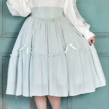 axes femme kawaii 빈티지 쉬폰 스커트 민트 리본
