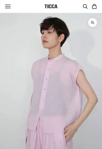 새상품 TICCA 린넨 혼방 슬리브리스 셔츠 핑크