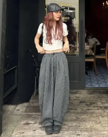 [미사용 새상품] TEENBOOP 체크 볼륨 러프 팬츠