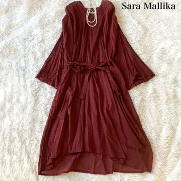 Sara Mallika 플레어 슬리브 롱 원피스 허리 리본
