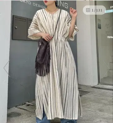 [India] 면마 허리 턱 돌먼 원피스