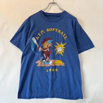 80s 빈티지 싱글 스티치 티셔츠 구제 의류 프린트 티 야구 컬러 티