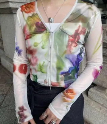 2WAY SMOKE FLOWER SHEER TOP