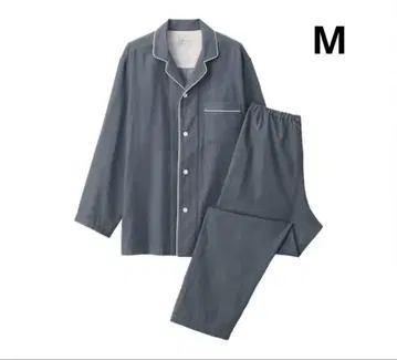 무인양품 옆 솔기가 없는 이중 거즈 긴팔 파자마 남성 스모키 블루 M