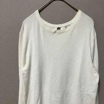 ZARA 크루넥 니트 (M) 심플 화이트 무지 하이 게이지 소매 버튼