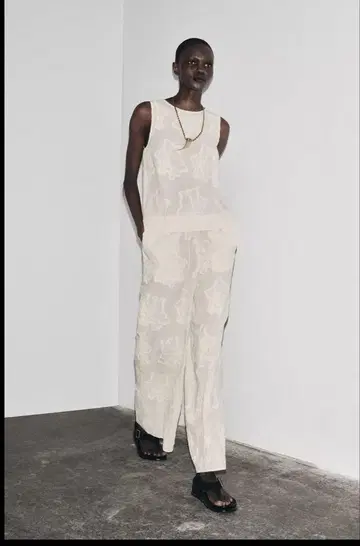 택 포함 새상품! ZARA 자라*자수 와이드 팬츠 L