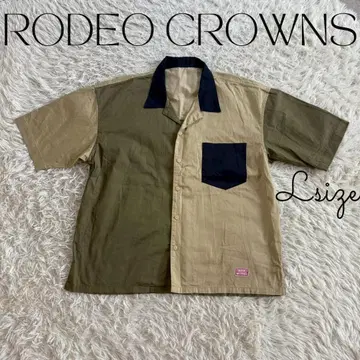 RODEO CROWNS 반팔 셔츠 패치워크 그린 베이지 구제 의류