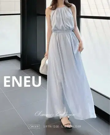 ENEU 에누 홀터넥 롱 원피스 F 아이스 블루