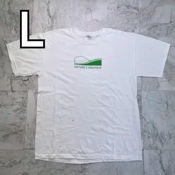 길단 T셔츠 남성용 L 화이트 그린 기업 로고 반팔