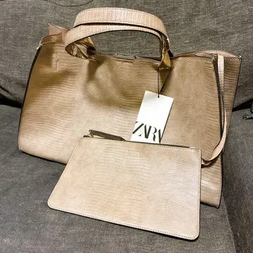 택 포함 ZARA 베이지 핸드백 파우치 포함