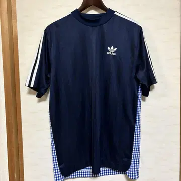 adidas T셔츠 M 사이즈 네이비 깅엄 체크 폴리에스테르