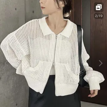 새상품 CAPRICIEUX LE'MAGE W 지퍼 메쉬 블루종 화이트