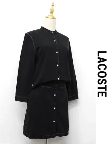 E519/LACOSTE 무릎 기장 원피스 블랙 염색 밴드 카라 40 블랙
