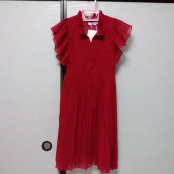 [익명 배송] 레드 프릴 소매 무릎 기장 원피스