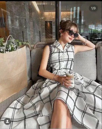 셰리에 flocky check long shirt dress