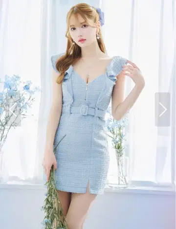 스카이블루 프릴 타이트 드레스 Jewels 주얼 M