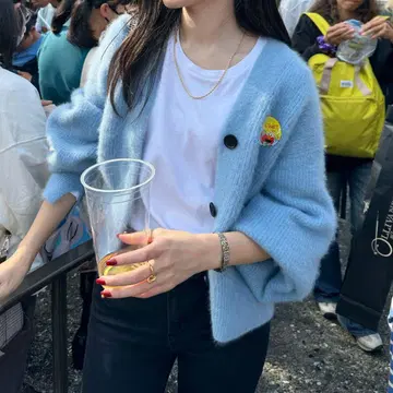 라이트 블루 리브 가디건