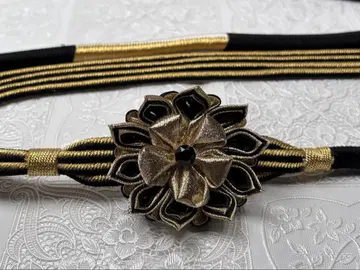 a-351 순수 실크 허리띠 후리소데 성인식 츠마미 꽃 장식 블랙