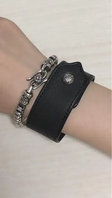 SHAMBALLA 샹발라 실버 925 가죽 팔찌 20.5cm