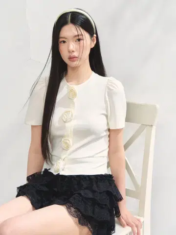 Rose 플라워 모티프 숏 슬리브 카디건