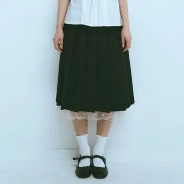 fekete 레이스 미디 플리츠 스커트