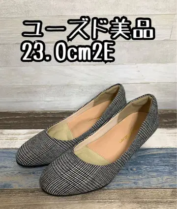 유즈드 새상품급 23.0cm 2E 체크 무늬 라운드 펌프스 x296