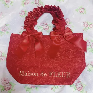 Maison de FLEUR 미니 토트 빨간색 레이스 리본