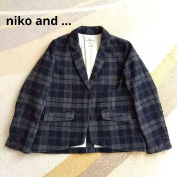 niko and 네이비 그레이 체크 자켓 오버 사이즈
