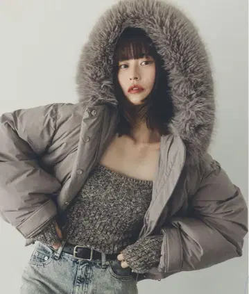 snidel 후드 퍼 숏 다운 모카