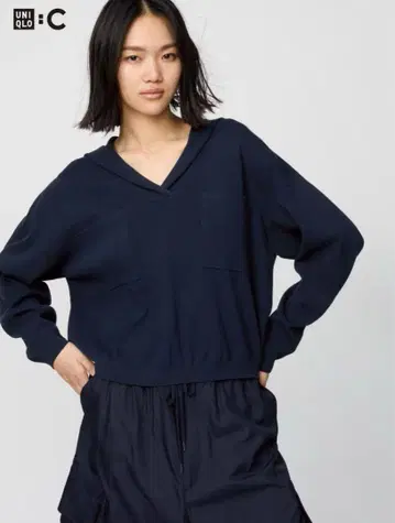 UNIQLO : C 릴랙스 후디드 스웨터 네이비 S 유니클로