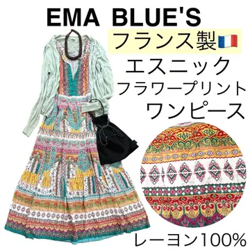 [프랑스제] EMA BLUE'S 에마 블루/에스닉 플라워 무늬 원피스