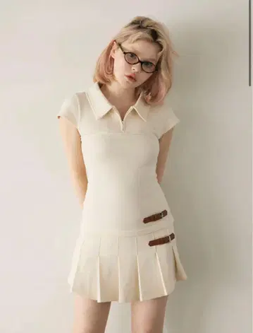 andmary Luna pleats mini dress ivory