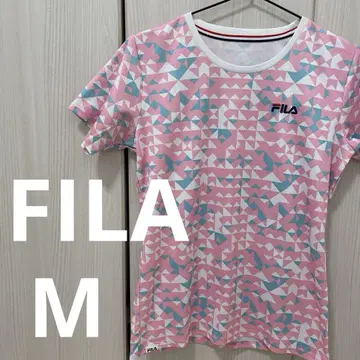 FILA 기하학 패턴 반팔 T셔츠 핑크 M