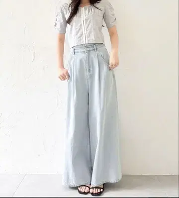 dazzlin 더블 하이웨스트 와이드 데님 팬츠 S