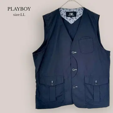 플레이보이 PLAYBOY 베스트 V넥 남성용 캐주얼 네이비