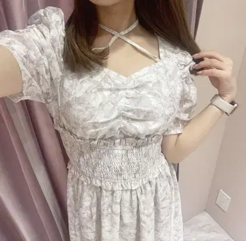 AnMILLE 플라워 크로스 플레어 OP 핑크 원피스