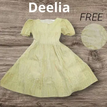 Deelia 옐로우 컬러 반팔 원피스 플레어 리본 스위트 레이스