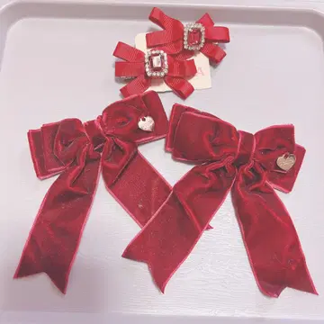 [새상품] LIZLISA 레드 리본 헤어핀 세트