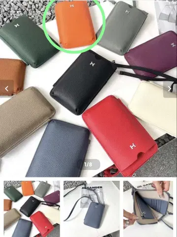 B6 천연 가죽 토고 소재 H 월렛 숄더 스마트폰 숄더 오렌지