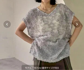 렙심 LEPSIM 뉴앙스 패턴 레이시 프렌치 슬리브 그레이 미사용 새상품
