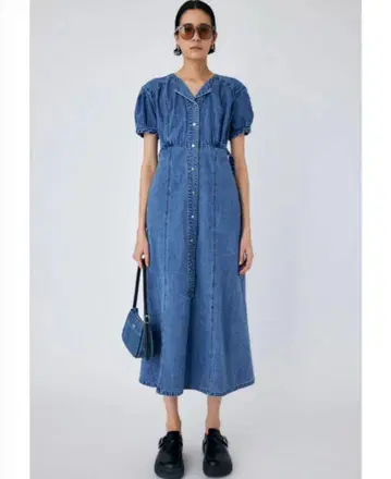 MOUSSY 데님 롱 원피스 PUFF SLEEVE DENIM 드레스