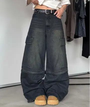 Sedacle 다크 그레이 와이드 데님 팬츠