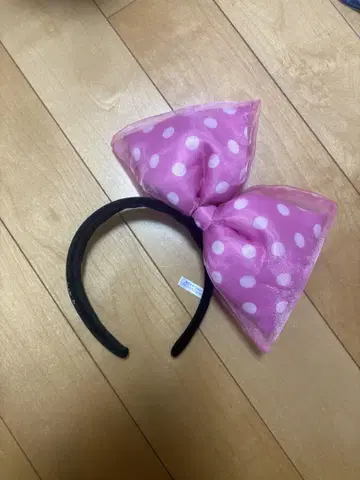 핑크 리본 머리띠 디즈니 물방울 패턴