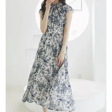 tocco closet 프릴 플라워 프린트 셔츠 플리츠 원피스