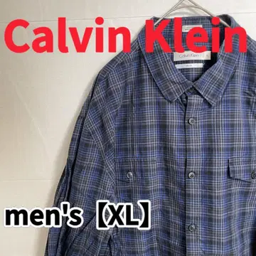 Y422 [Calvin Klein] 체크 무늬 긴팔 셔츠 [XL] 네이비